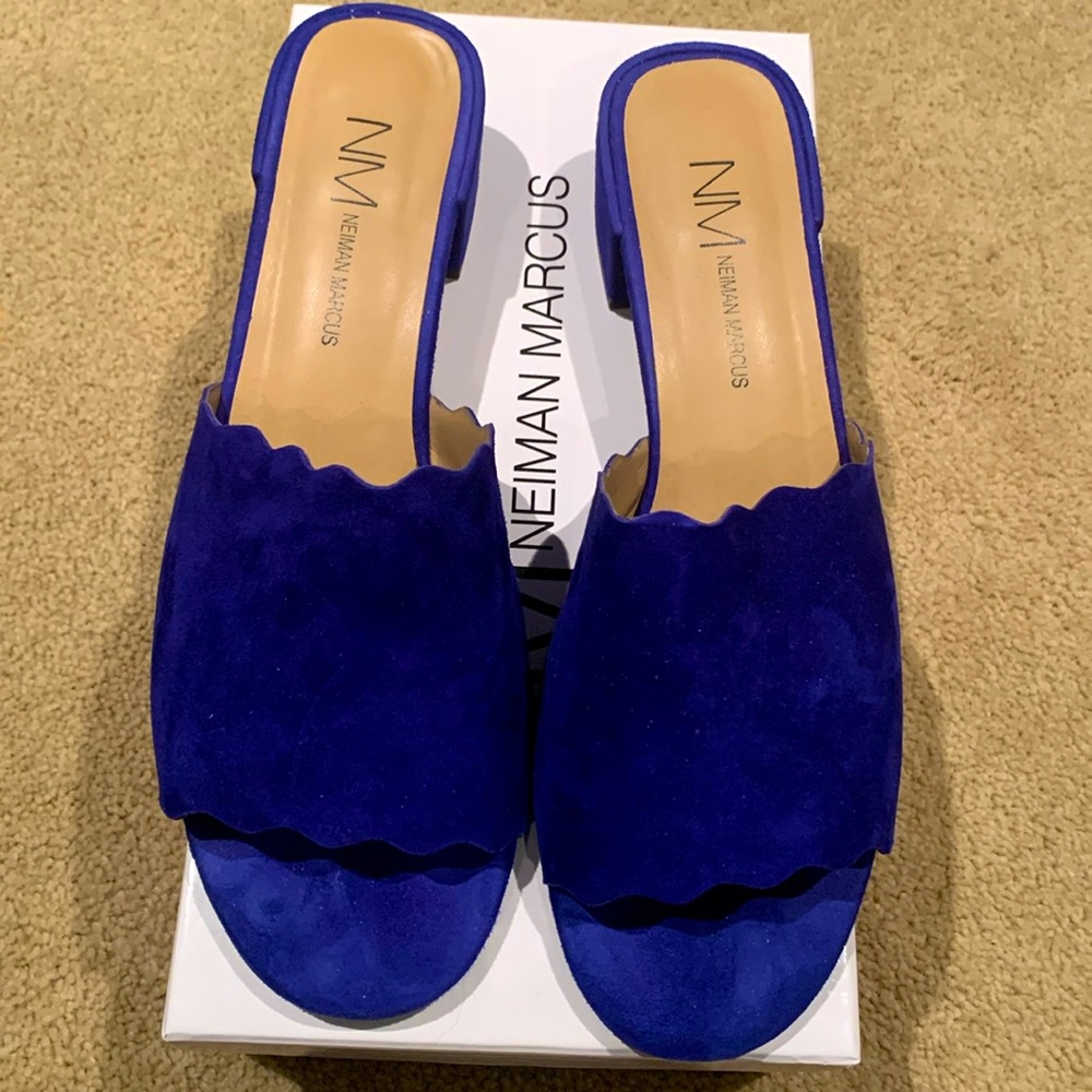 Royal blue suede slides.  Never worn